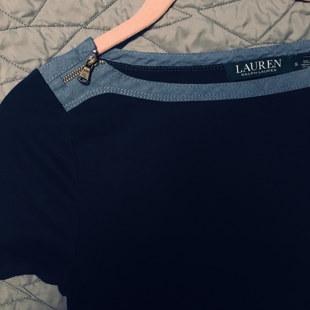 Ralph Lauren Blue Tee with Decorative Zippers